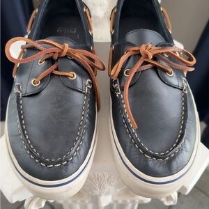 👞Polo Ralph Lauren Keaton Men’s Leather Boat Shoes – Navy Blue, Size 10.5